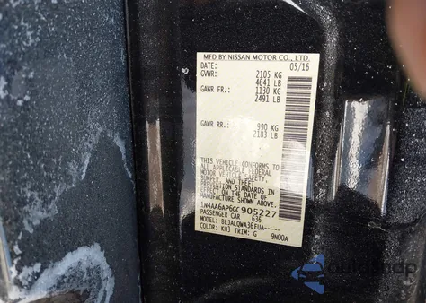 2016 Nissan Maxima 3.5 S z USA, uszkodzony, nr VIN 1N4AA6AP6GC905227